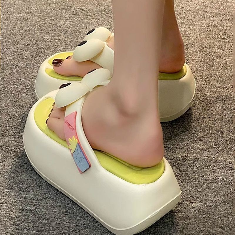 Dopamine รองเท้าแตะการ์ตูนน่ารัก Flip-Flops ผู้หญิง 2024 ฤดูร้อนสวมใส่ด้านนอกรองเท้าแตะกันลื่นพื้นหนา