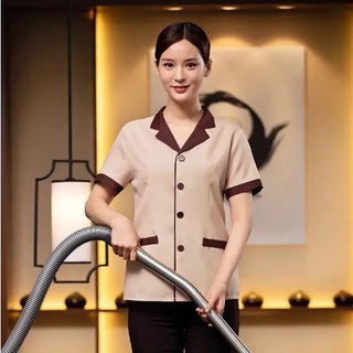 เสื้อเชิ้ตแขนสั้นฤดูร้อนและชุดทำความสะอาดชุดทำงาน - ชุดบริการของโรงแรม