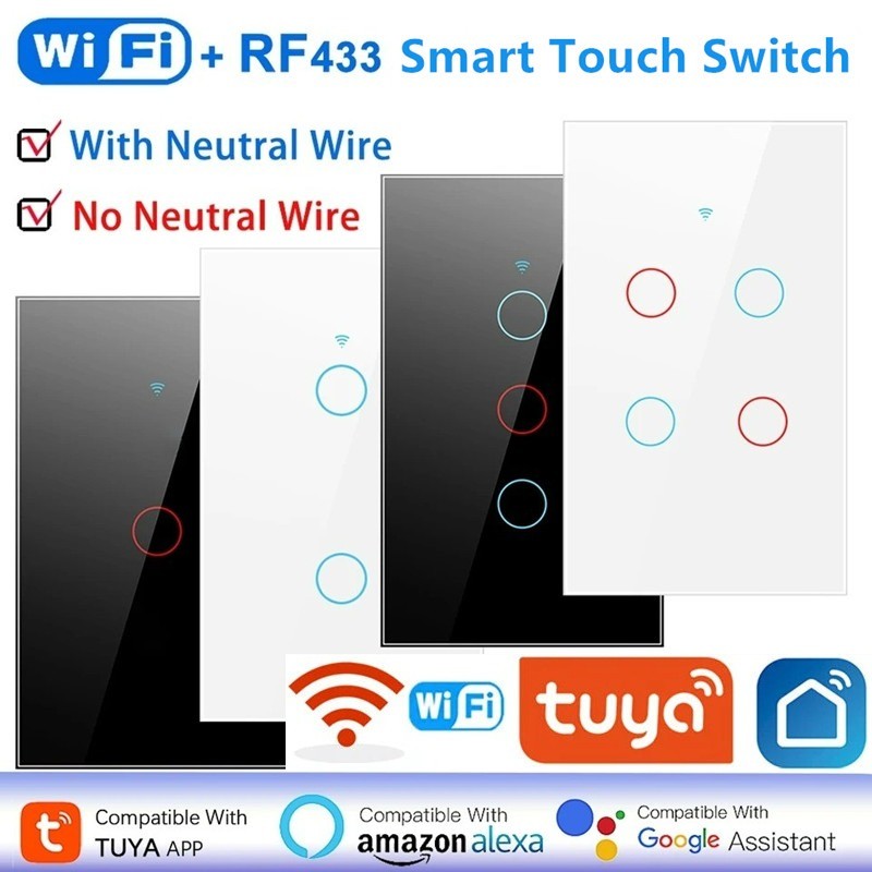 Tuya สมาร์ทสวิทช์ WIFI สวิทช์ RF43 สวิทช์ APP เวลา Alexa ภาษา single fire 86 ประเภท 120 ประเภทสมาร์ทสวิทช์สัมผัส