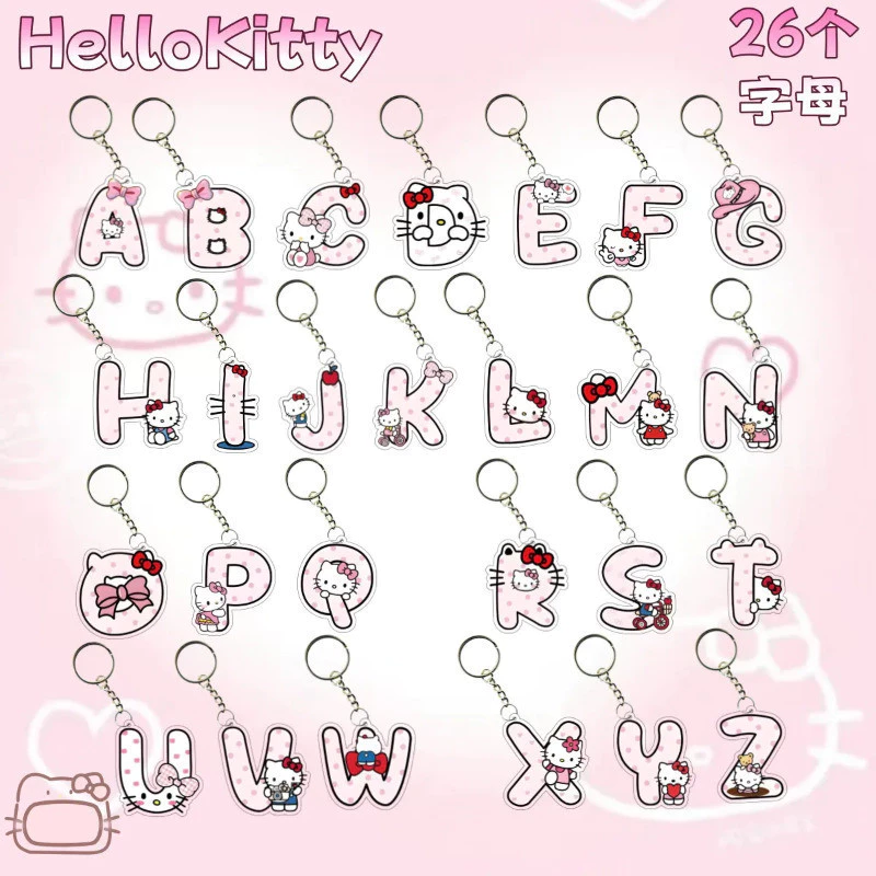 Kawaii Hello Kitty คู่การ์ตูนอะคริลิคพวงกุญแจอะนิเมะ 26 ตัวอักษรสร้างสรรค์เด็กผู้หญิงกระเป๋านักเรียนจี้แขวนตกแต่ง