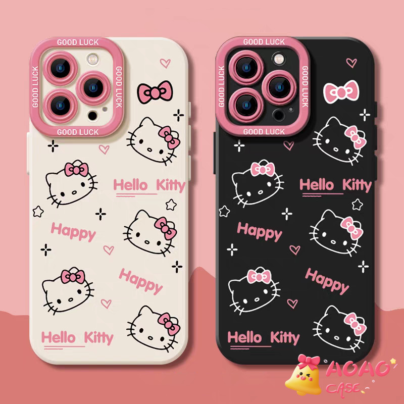 เคสไอโฟน 15 สำหรับ iPhone 16 11 13 15 12 14 Pro Max 8 7 15 16 14 Plus XR XS X Max ปกการ์ตูน Hello Kitty แสนน่ารัก