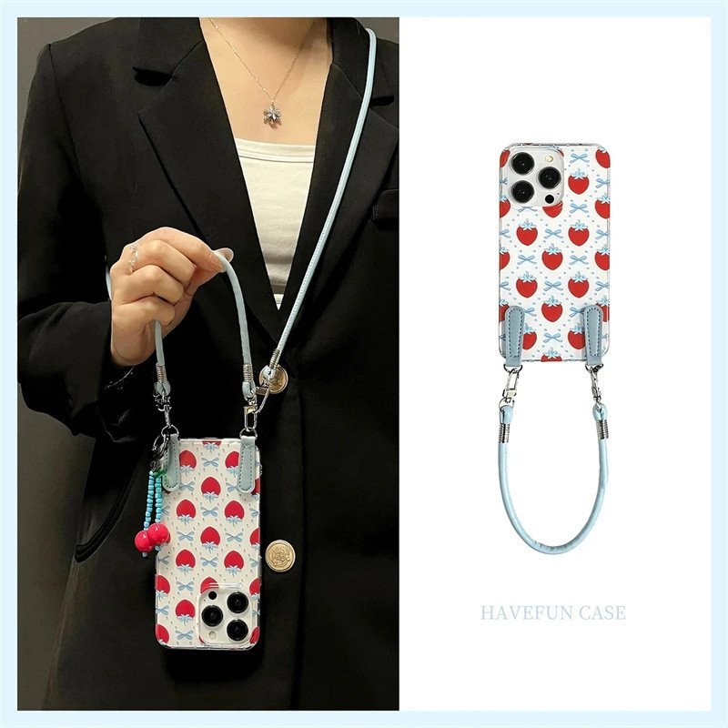 เคสโทรศัพท์ที่เข้ากันได้กับ iPhone 7 8 X XS XR XSMAX 11 12 13 14 15 16 Pro Max Plus โบว์สตรอเบอร์รี่