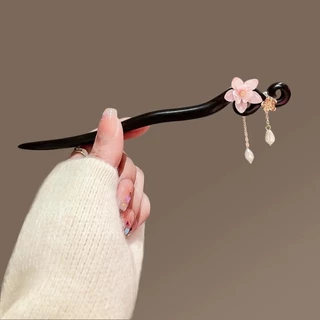 โรแมนติก Cherry Blossom Hairpin หญิง High-End โบราณไม้จันทน์ เครื่องประดับผมที่เรียบง่าย