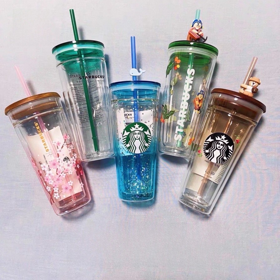 Limited Breeze edition Cup จาก Starbucks หลายสไตล์ ดีไซน์น่ารัก ความจุขนาดใหญ่ 2 ชั้น ถ้วยกาแฟมีกระโ