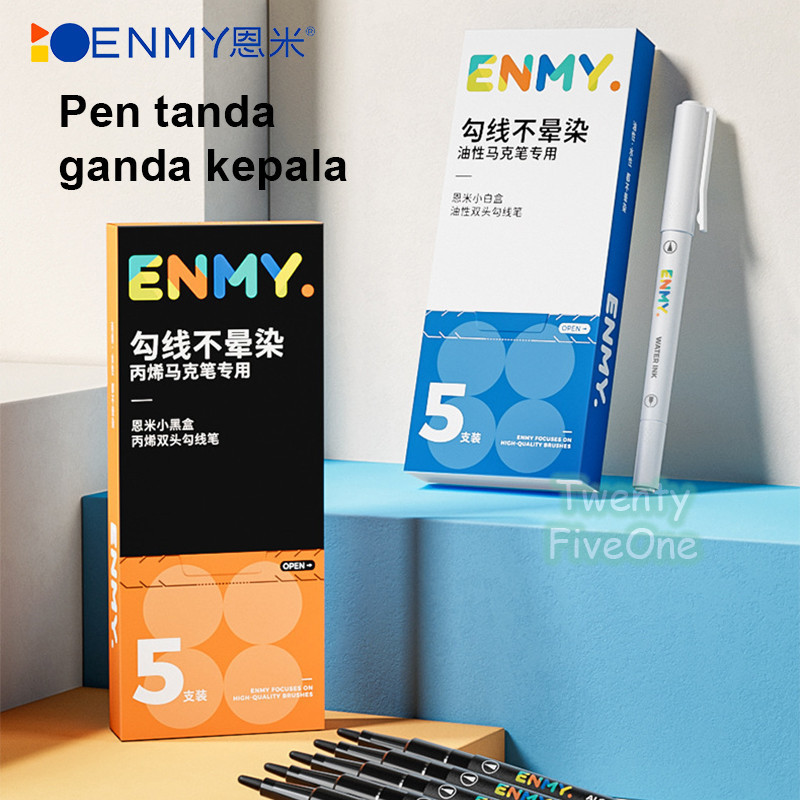 AMMY Pattern Drawing Pen 5 ชิ้น Dual-Tip Marker Pen ปากกาสายไม่ซีดจาง