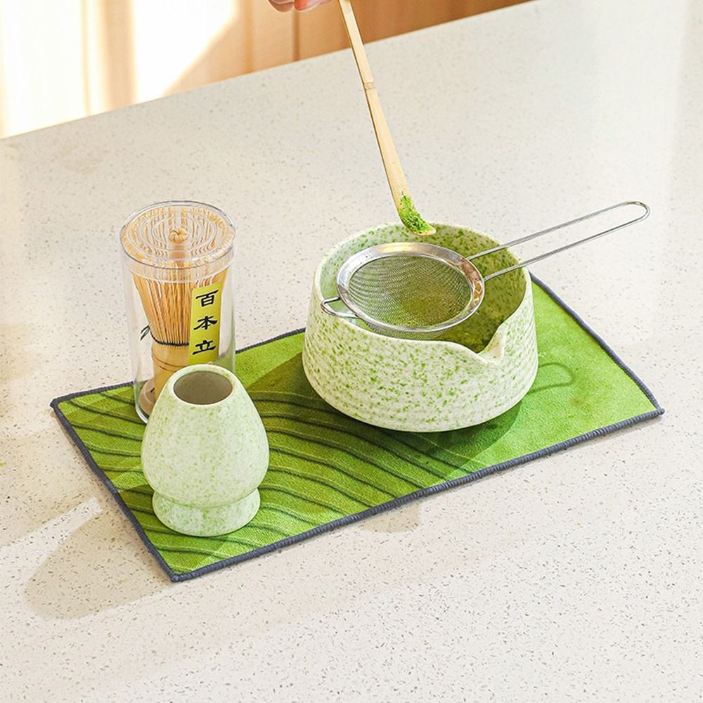 PUFFZY ชุดน้ําชามัทฉะญี่ปุ่น 4 ชิ้น, ที่ปัดมัทฉะที่ปลอดภัยเกรดอาหาร, ไม้ไผ่เซรามิกที่ปัดชาเขียวแบบใช้ซ้ําได้ - รูปที่ 5