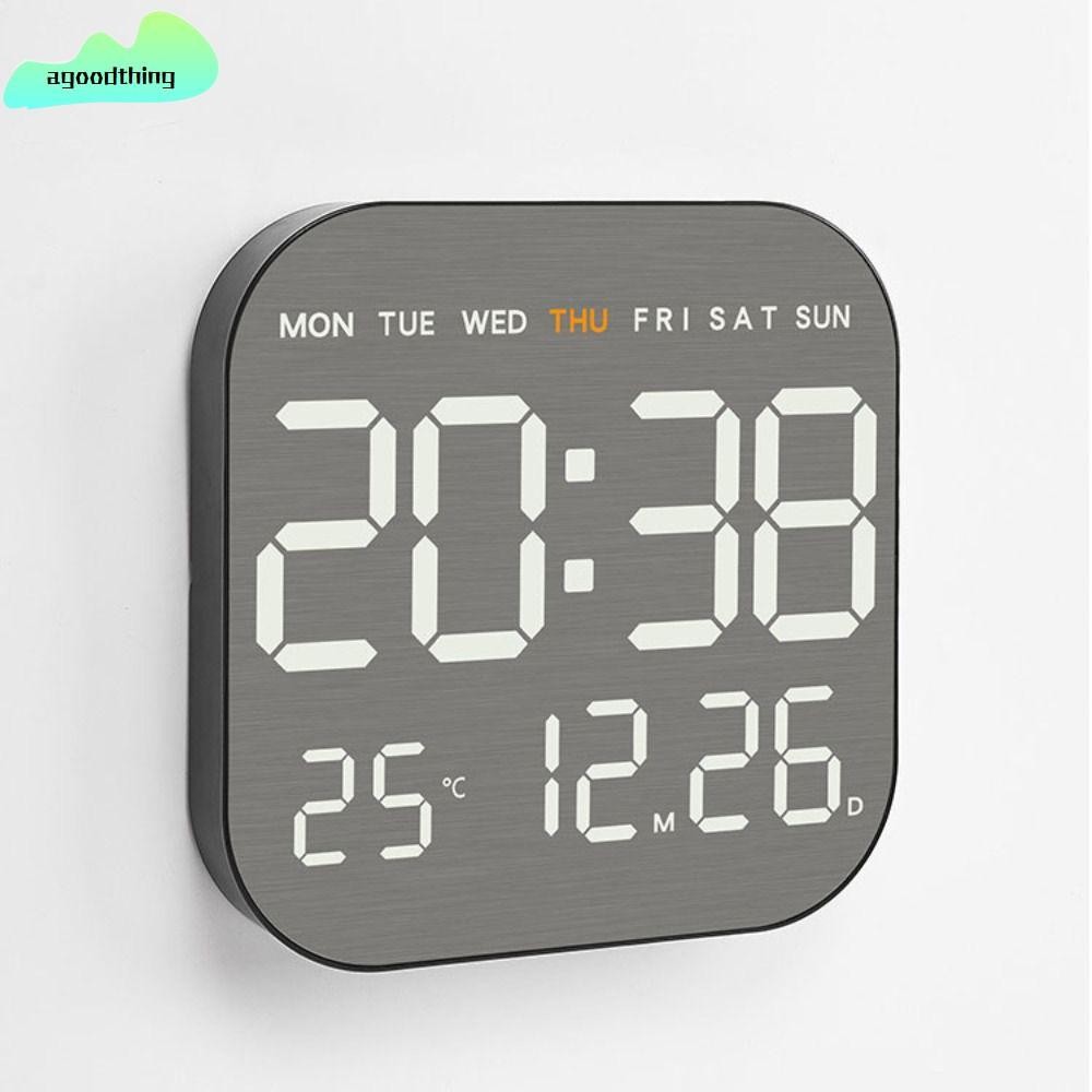 AGOODTHING นาฬิกาแขวนอิเล็กทรอนิกส์,นาฬิกา LED ดิจิตอล ABS 12/24H, Snooze Multi-functional DST Display นาฬิกาตั้งโต๊ะห้องนอน