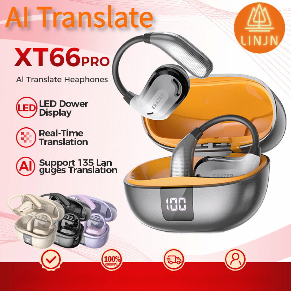 หูฟังไร้สาย XT66 PRO AI การแปลสมาร์ทแบบเรียลไทม์ บลูทูธ 5.4 พร้อมจอแสดงผล LED หูฟังธุรกิจพร้อมไมโครโ