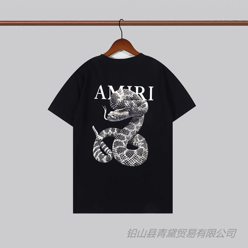 AMIRI Viper Python โลโก้พิมพ์เสื้อยืด Casual Hip-Hop High Street รอบคอแขนสั้นเสื้อยืด