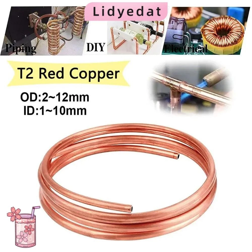 LIDYEDAT165 1 ชิ้นท่อทองแดงม้วน,นุ่ม 1 เมตร T2 ทองแดง,ทนทาน 99.9% ทองแดงบริสุทธิ์ OD 2-12 มม. ID 1-10 มม.ท่อลวดเครื่องปรับอากาศ Cooling