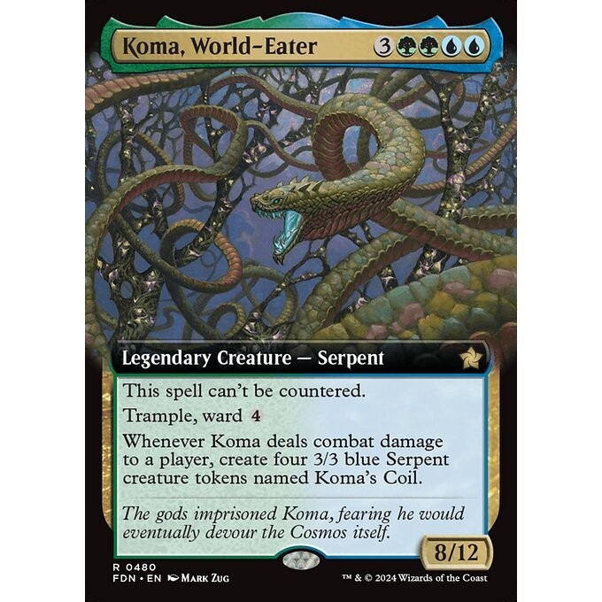 FDN_480 Koma, World-Eater *Extened Art EA* MTG Magic: The Gathering: รองพื้น