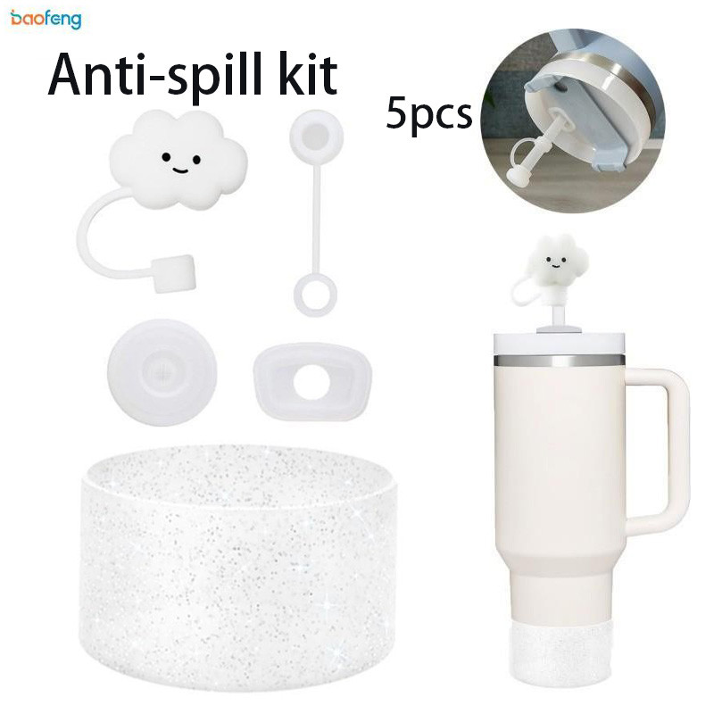 แก้วน้ํา ซิลิโคนชุดอุปกรณ์เสริมรวม 3 ชิ้นซิลิโคนป้องกันการรั่วไหล Stopper, 1 ชิ้น 8 มม.ฝาครอบฟาง, 1 ชิ้น Bling ซิลิโคน Boot Sleeve สําหรับ Stanley ถ้วยอุปกรณ์เสริม – โปรปัง
