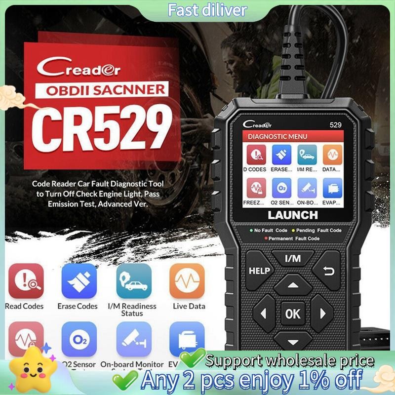 LAUNCH เครื่องอ่านรหัสรถยนต์ CR529 OBD2 เครื่องตรวจจับ