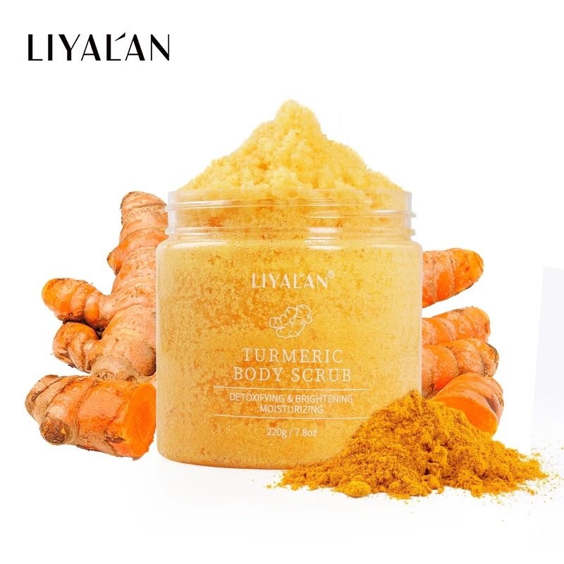 LIYAL'AN Tumeric Scrub Face Skin Brightening Vegan Natural Organic Turmeric Body Sugar Scrub 220g