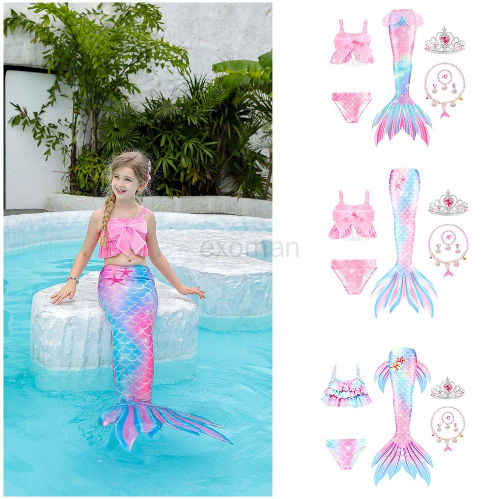 Enchanting เด็ก Mermaid Tail ชุดว่ายน้ําสาว Mermaid Princess Dream Party Dress Up