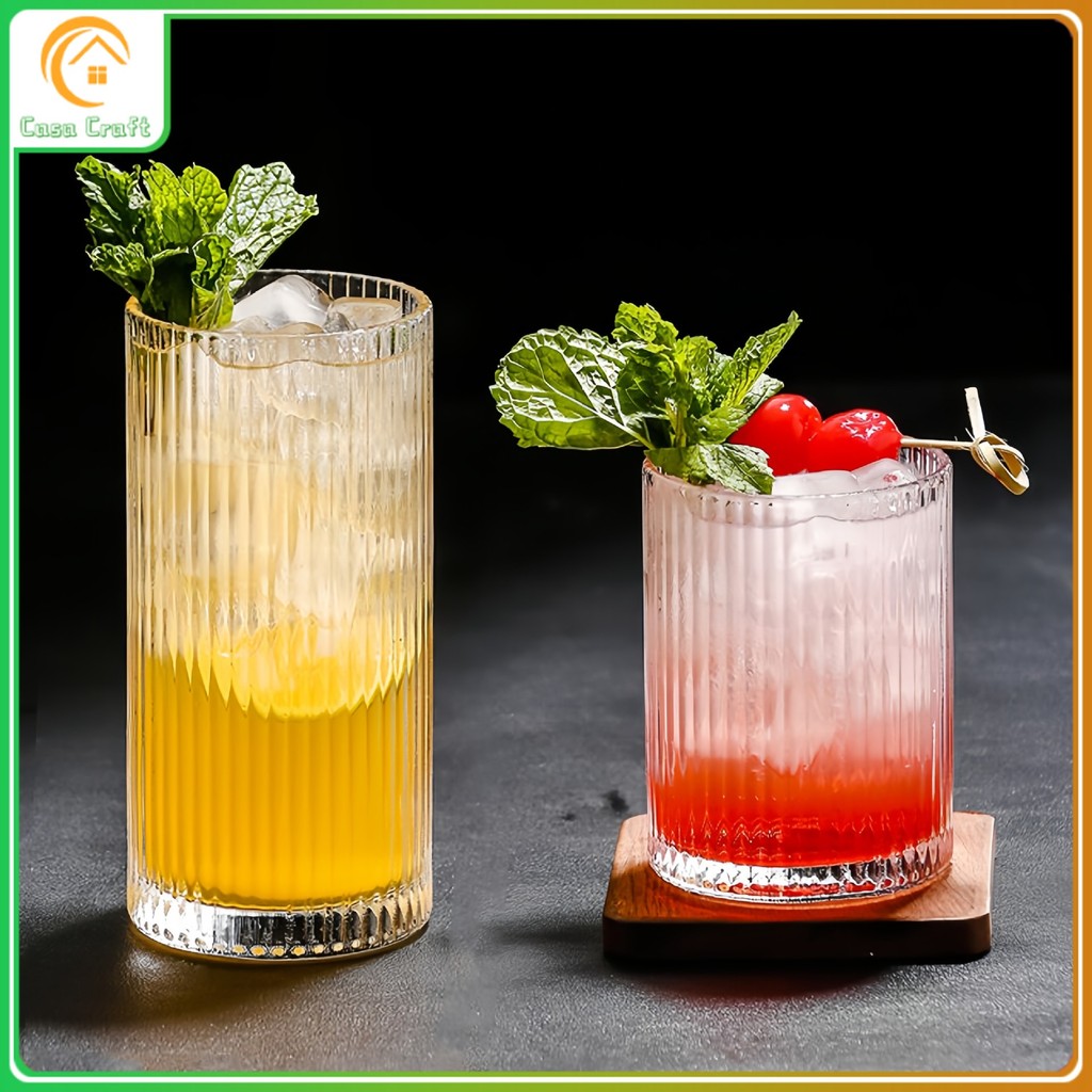 แก้วกาแฟลายทางแนวตั้ง สไตล์ IG แก้วน้ำ แก้วน้ำผลไม้ทนความร้อน 280มล./400มล.