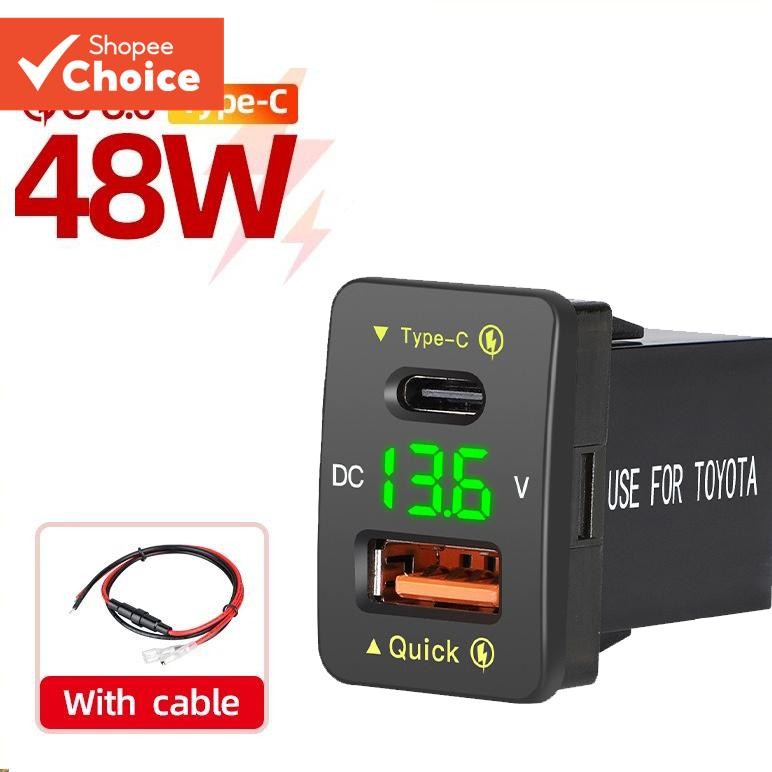 Qc3.0 48W Usb C PD พอร์ต 12V/24V Car Charger อุปกรณ์เสริมปลั๊กไฟอะแดปเตอร์สําหรับโทรศัพท์มือถือ Toyota ชาร์จเร็ว