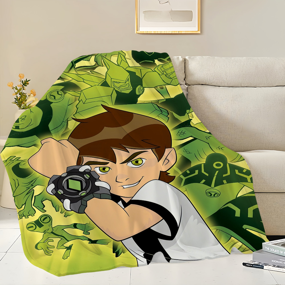 การ์ตูน B-Ben 10 ผ้าห่มสีเขียว Skin friendly comfort warm soft plush ผ้าห่มเหมาะสําหรับโซฟาห้องนั่งเล่นห้องนอนสํานักงาน