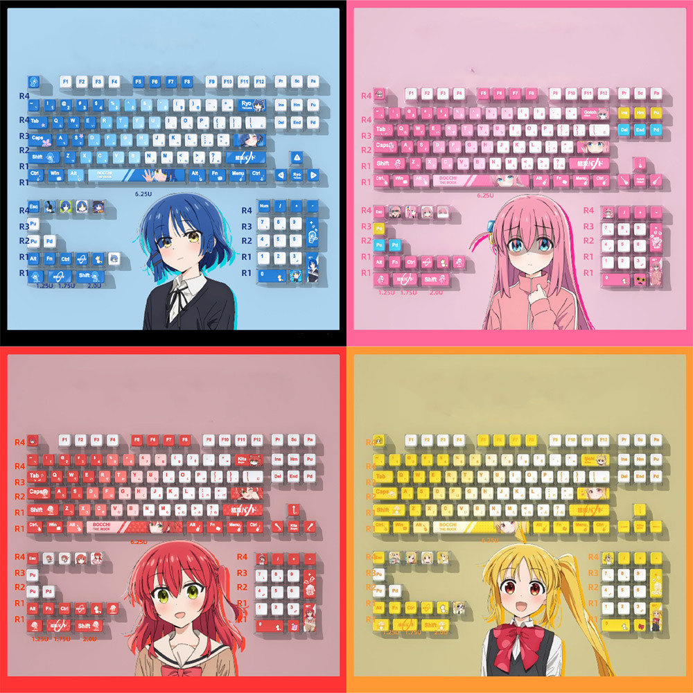 Bocchi The Rock Keycap OEM Profile 120 คีย์ PBT PC Dye Sublimation Light Transmission Pudding Keycaps Wooting Aula สร้างสรรค์น่ารัก Gotoh Hitori Kita Ikuyo Yamada Ryo อะนิเมะ Keycaps