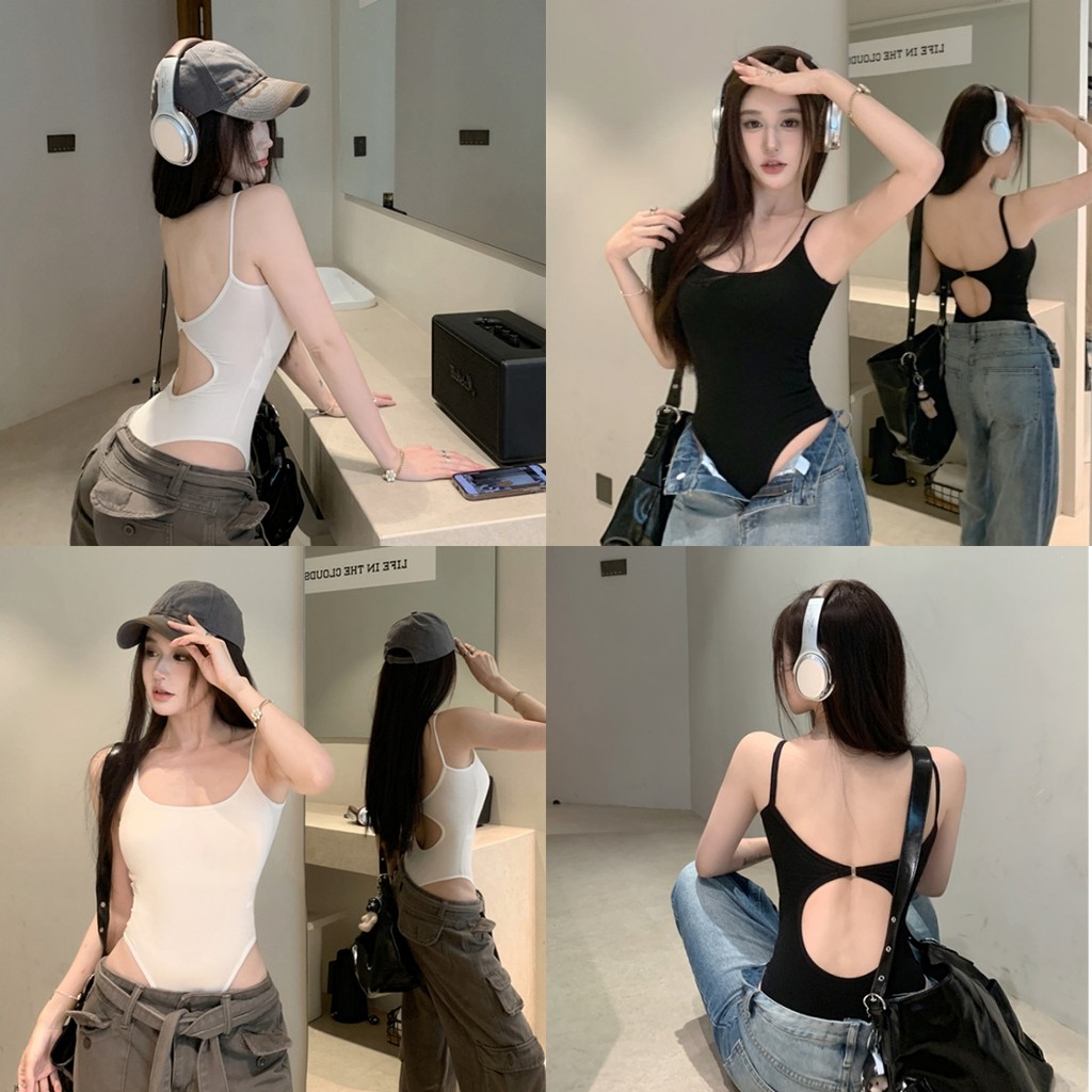 🤎Bonnie🤎บอดี้สูท มีฟองน้ำ slim fit สายเดี่ยว ผู้หญิง สีพื้น sexy เปิดหลัง ผ้าใส่สบาย สไตล์เกาหลี พร้อมส่ง