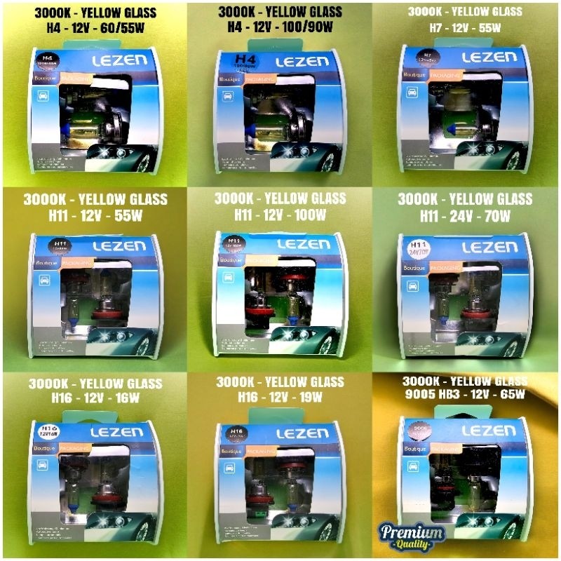 Vip3 * LEZEN Xenon Halogen Bulb - 3000K Yellow Glass - H3 H4 H7 H11 H16 HB3 HB4 - ราคาชุด