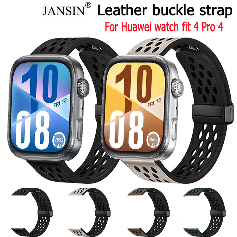 หนัง+ซิลิโคนBreathable Holeสายนาฬิกาหัวเข็มขัดแม่เหล็ก สําหรับ Huawei watch fit 5 5Pro 4 Pro fit 4 นาฬิกาสร้อยข้อมือ