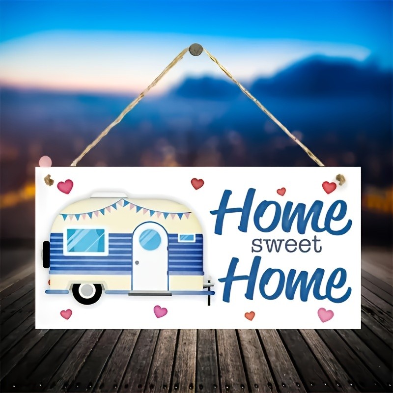 ป้ายแขวนไม้ Charming RV Lover - ดีไซน์แคมป์ "Home is Sweet Place" พร้อมปักหัวใจ เหมาะสําหรับตกแต่งบ้