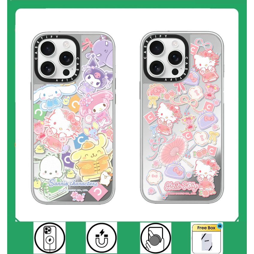 CASETi Sanro ตัวอักษรชุบแม่เหล็กเคสเงินสําหรับ iPhone 16 15 14 Plus 11 12 13 Pro 16Pro Max impact Mirror Hard Cover Casing