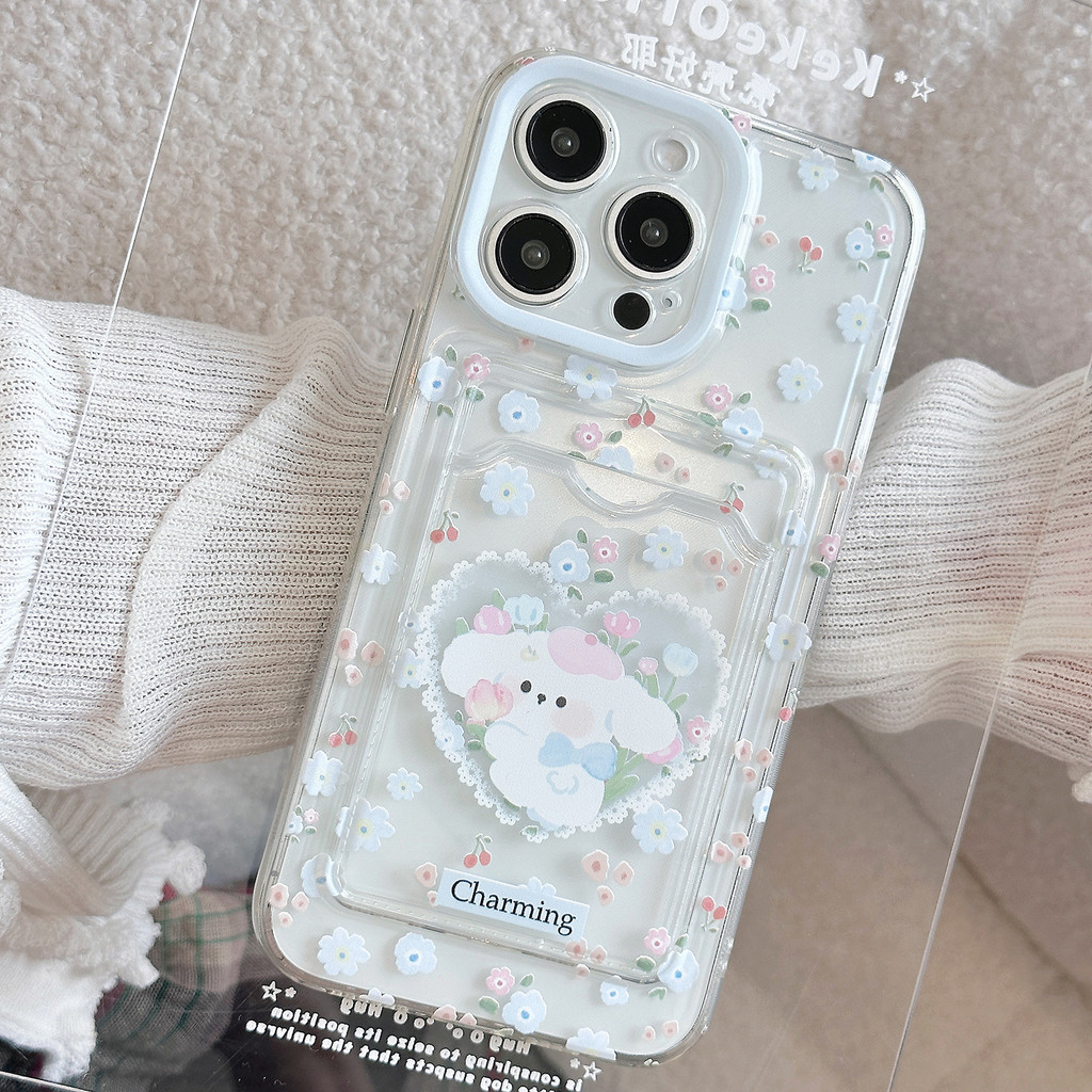 โปร่งใสและดอกไม้สดและลูกสุนัขกรณีการ์ดทําจาก TPU สําหรับ apple iphone 11 12 13 14 15 16 pro max plus x xr xs max 7 8 plus se2020 - รูปที่ 4