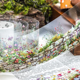 Journamm 50 มม.* 2 เมตร PET ดอกไม้เทปผนังตกแต่ง Junk Journal DIY Scrapbooking อุปกรณ์ Junk Journal Collage เทป