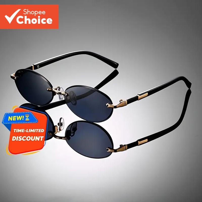 แว่นกันแดดคัตเอาท์รูปไข่ไร้กรอบ - Y2K Hip-Hop Retro Shades