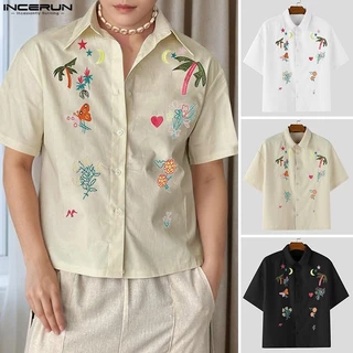ไม่แน่นอน เสื้อเชิ้ตฤดูร้อนปักลายพิมพ์ลายสําหรับผู้ชาย