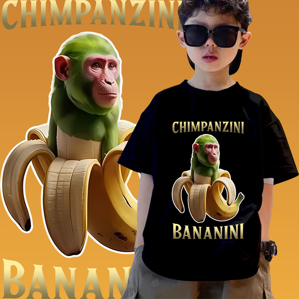 Yout-children เสื้อยืด kids เสื้อ 'Banana monkeys' แขนสั้น แฟชั่น สไตล์เกาหลี 2025 ใส่สบาย เสื้อเด็กโต boy tops