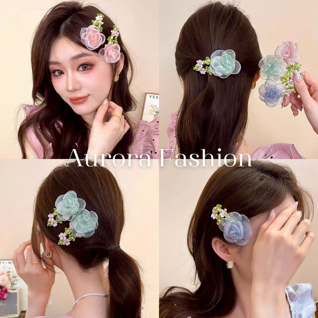 Aurora พร้อมส่ง (รูปถ่ายจากงานจริง) กิ๊บติดผมดีเมล ลายดอกไม้ 3สี น่ารักใส่สบายเกาหลีเกาใจ