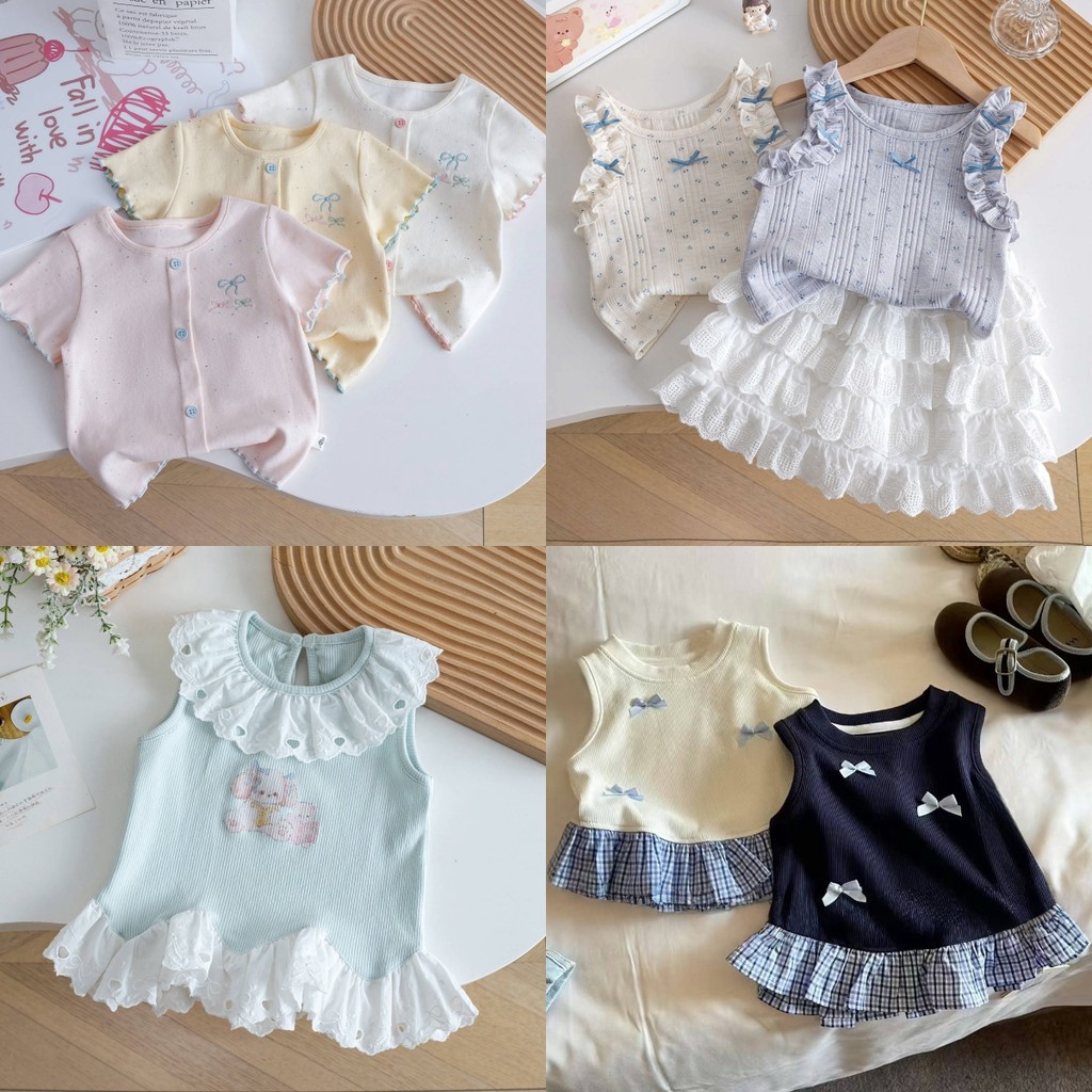 สาวแขนสั้นเสื้อยืดสไตล์ใหม่ฤดูร้อนเด็กเกาหลีรุ่นหวานการ์ตูนด้านบนแฟชั่น จุดต่ําสุด เสื้อ