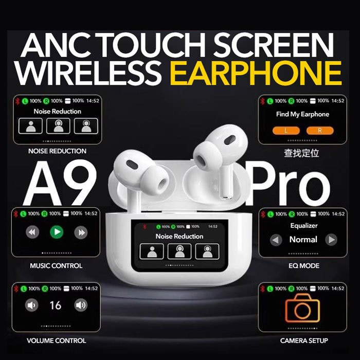 A9 pro ANC หูฟังบลูทูธไร้สาย ตัดเสียงรบกวน A10TWS หน้าจอสัมผัสหูฟังบลูทู ธ ตัดเสียงรบกวนหูฟังบลูทู