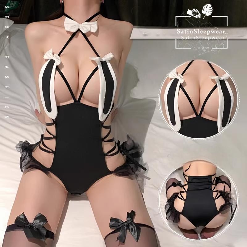SatinSleepwear ชุดกระต่ายสาวเซ็กซี่ Cosplay ตกแต่งหูกระต่าย ผูกโบว์ ยั่วยวนสุดๆ.
