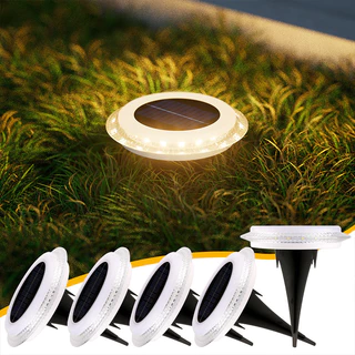 โคมไฟสนามโซล่าเซลล์ LED ฝังพื้น แต่งสวนทางเดิน ไฟสวน 360 องศา IP65 กันน้ำ 5 นิ้ว ไฟติดบันได