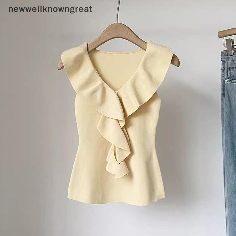 ใหม่wellknowngreat แฟชั่นฤดูร้อน Slim Lace Elastic หวานรอบคอถักเสื้อแขนกุดสําหรับผู้หญิง CAD