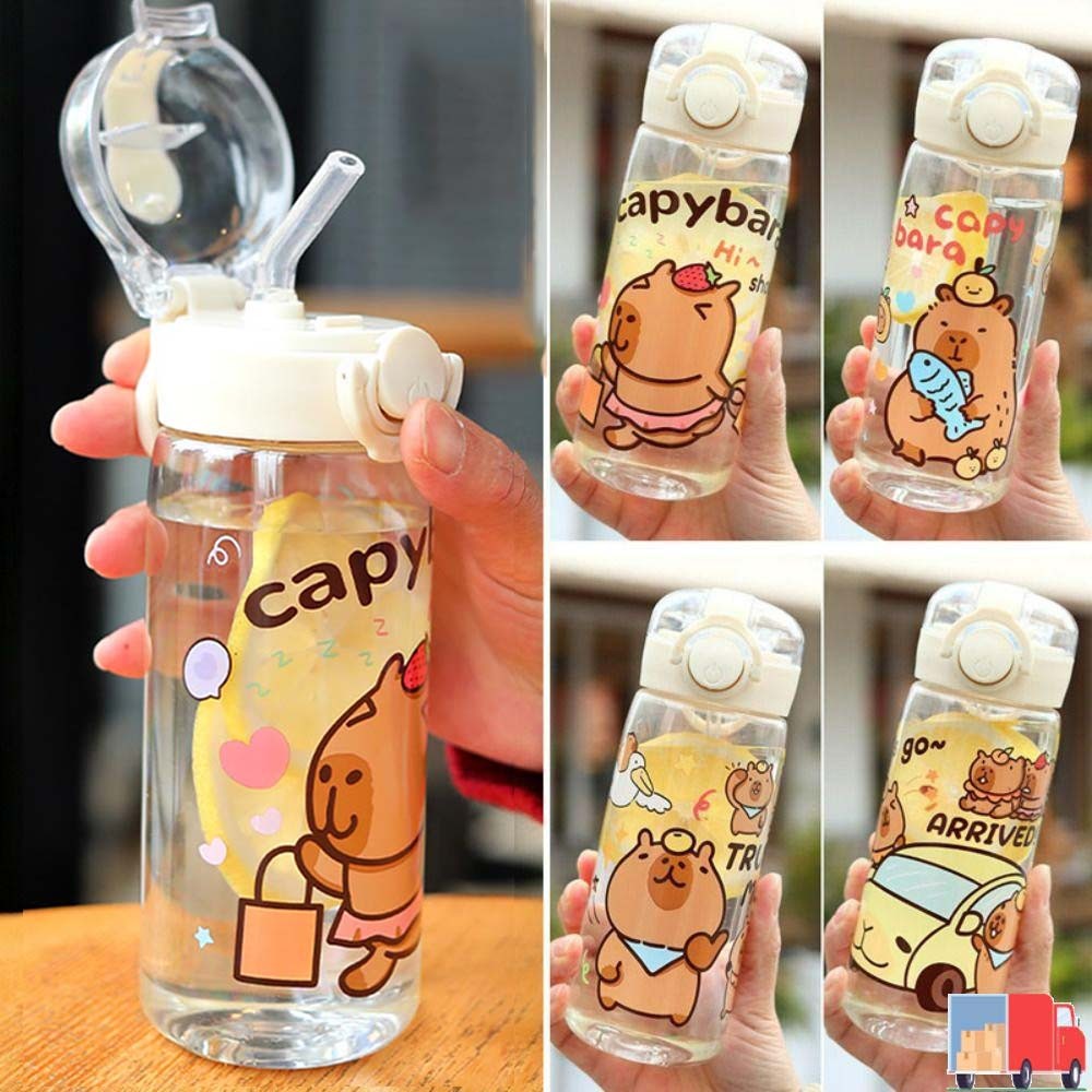 Capybara ขวดน้ําฟาง, ถ้วยน้ําเด็กแบบพกพาโปร่งใส, ถ้วยเครื่องดื่ม 400ML น่ารักป้องกันการรั่วกีฬาฟิตเนส