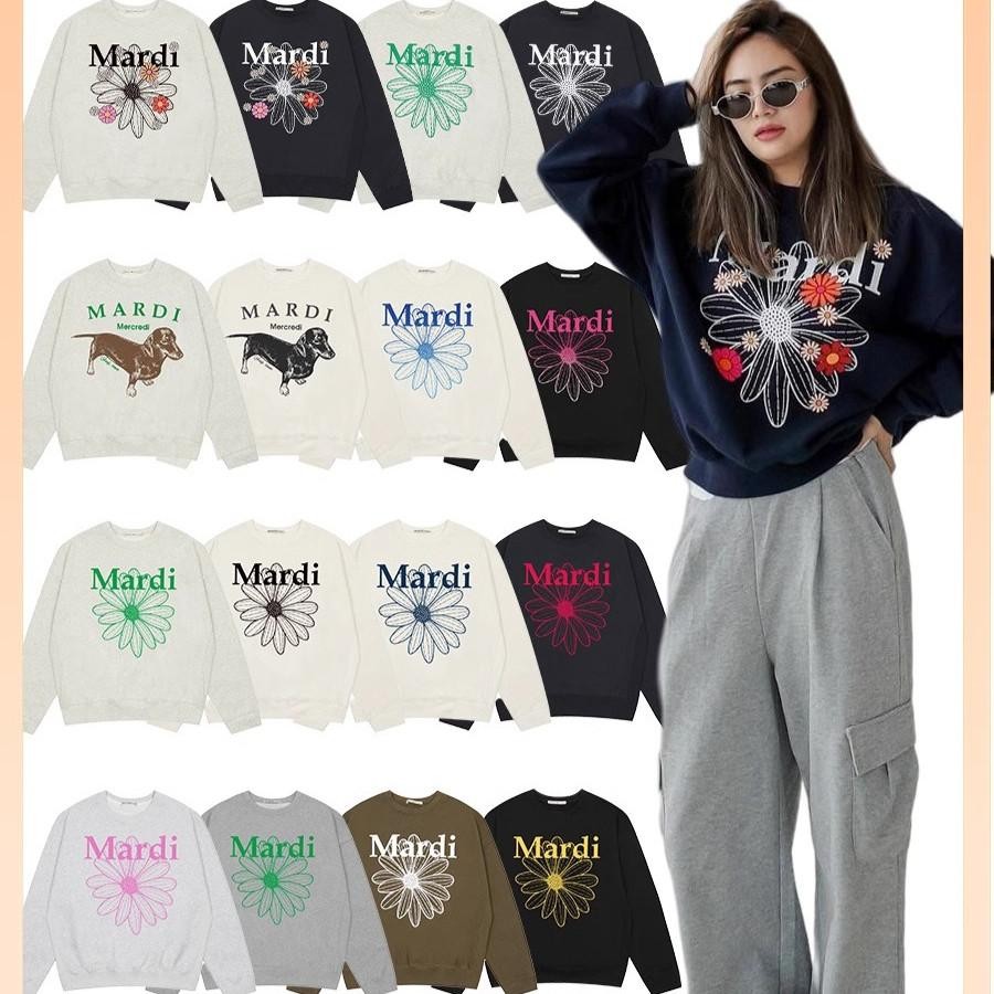 เสื้อกันหนาว แขนยาว คอกลม ทรงหลวม เสื้อกันหนาวโอเวอร์ไซส์ MARDI ลายดอกไม้ใหญ่ สไตล์เกาหลีสุดฮิต มีหลายสีให้เลือก