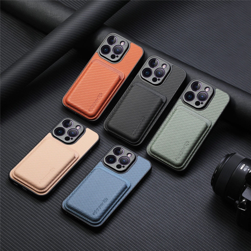 Magsafe Magnetic Card Holder Fibre Texture เคสโทรศัพท์ใช้งานร่วมกับ Slim Anti-Scratch ปกหลังสําหรับ iPhone 17 16 ProMax 16 Pro 15Pro 15ProMax 14 XR 16Plus 13 12 11 7P 17 air