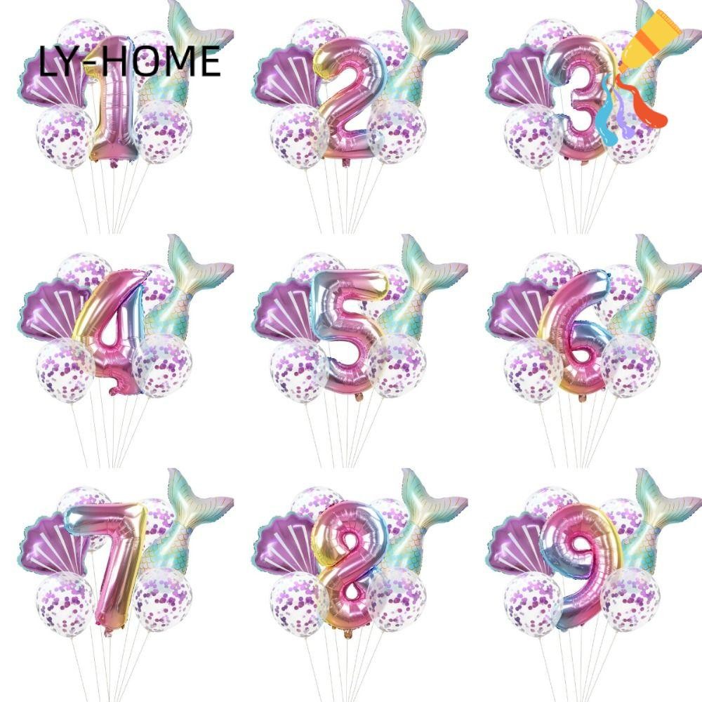 ลี่ 7ชิ้นลูกโป่งปาร์ตี้เงือกน้อย,ของขวัญ ทําเอง 32นิ้วจํานวนชุดลูกโป่งนางเงือก,ฟอยล์บอลลูนเด็กวันเกิ