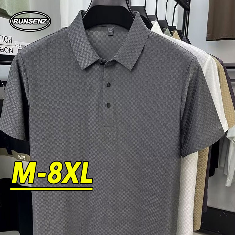 M-8XL เกาหลีลายสก๊อตธรรมดาผ้าไหมน้ําแข็ง T เสื้อผู้ชาย Plus ขนาด Top Basic หลวมสบายๆแขนสั้น Oversize Tee