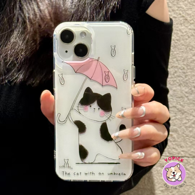 ร่มการ์ตูนแมวเคสโทรศัพท์สําหรับiPhone 11 12Pro 13 14Plus 15Pro Max 16Plus 16Pro XR XS Max 7 8Plusพร้อมโซ่สุนัขCreative Girlฝาครอบโทรศัพท์BB - รูปที่ 3