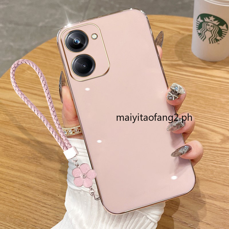 ปลอกสําหรับOppo Realme 10 4G 5G Realme 10 Pro Plus 5G Realme 10 Pro + 5G Realme 9i 5Gกล้องเลนส์Electroplating Squareซิลิโคนป้องกันเคสโทรศัพท์ + ฟรีเชือกเส้นเล็ก 6DDD