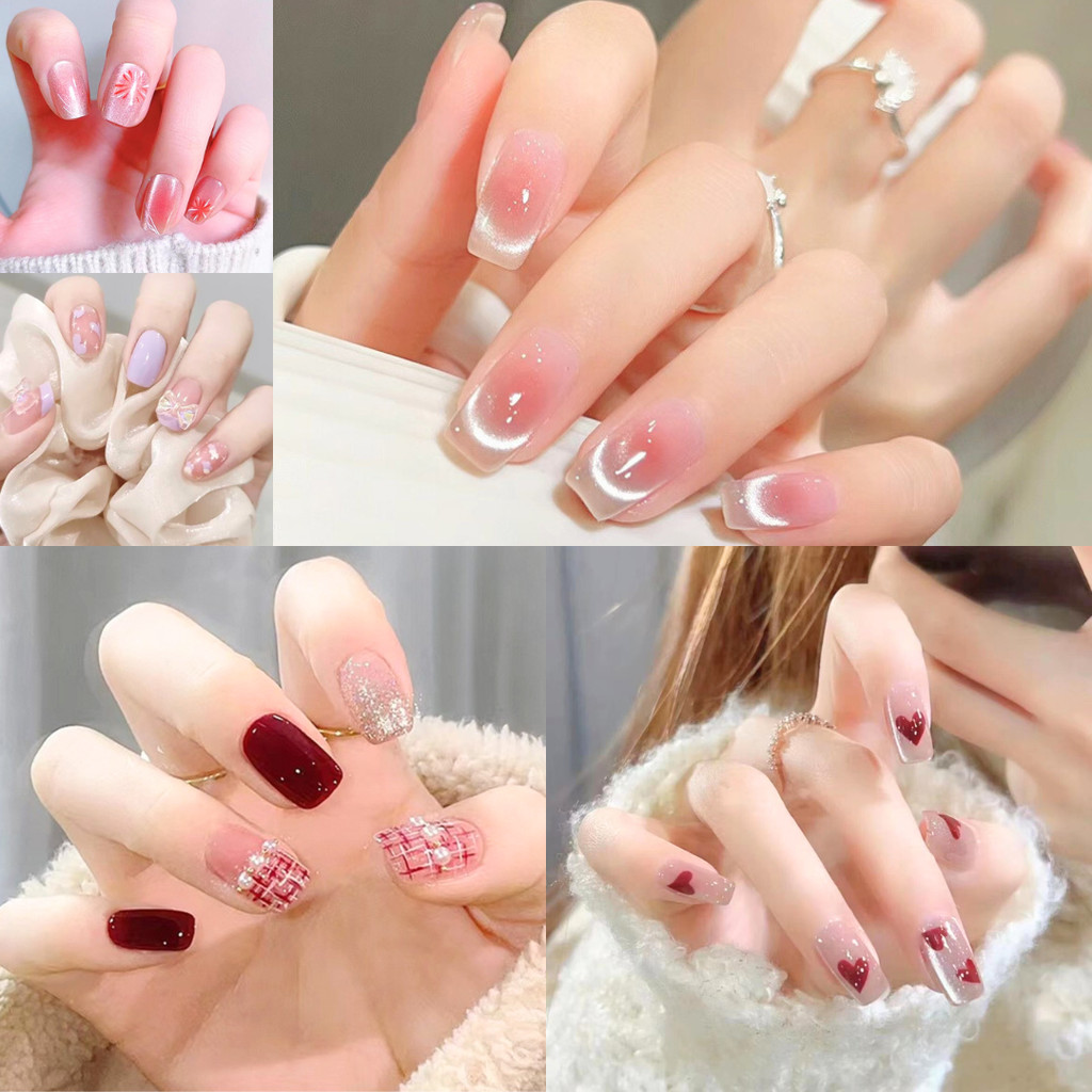 🔥ส่งเร็วจากไทย🔥 เล็บเจลปลอม งานอะไหล่ สีลูกแก้ว เพ้นท์ลาย เล็บปลอม มี24ชิ้น เครื่องประดับ
