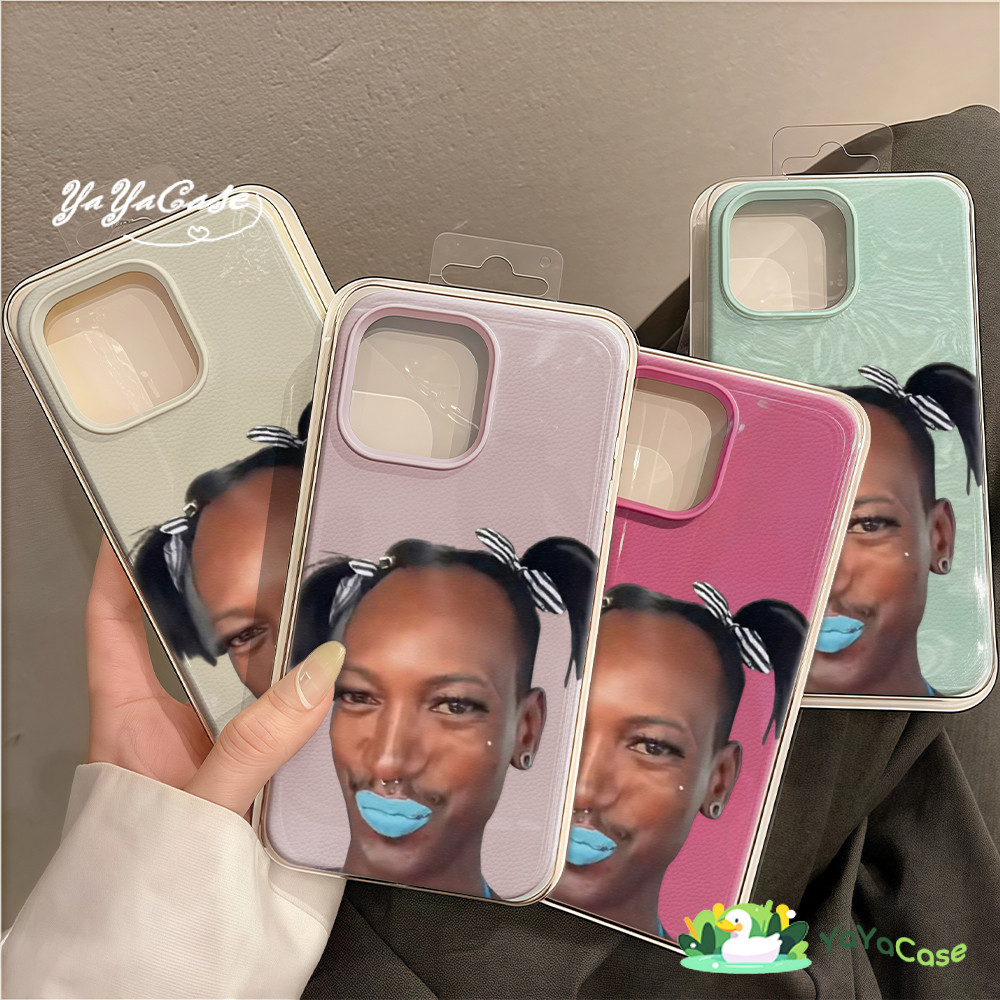 🦢สำหรับ iPhone 11 13 CASE FOR เคสไอโฟน 15 14 12 Pro Max 7 8 Plus X XR XS MAX เคสโทรศัพท์พื้นผิวลิ้นจี่ ตลกคู่หางม้า ชาย