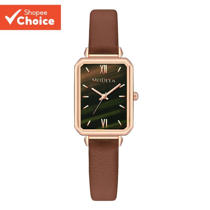 Square Vintage Womens Watch - หน้าปัดสีเขียวนกยูงอินเทรนด์ ลุคย้อนยุคยอดนิยม