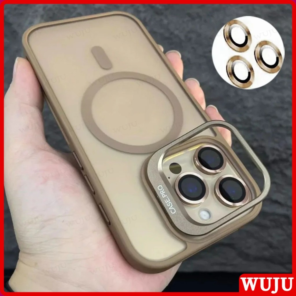 WUJU หรูหราพร้อมตัวป้องกันกล้องMatte MetalพับStentสําหรับiPhone 17 16 15 14 13 12 11 Pro Max Plus Air กันกระแทก Case เคส – โปรปัง